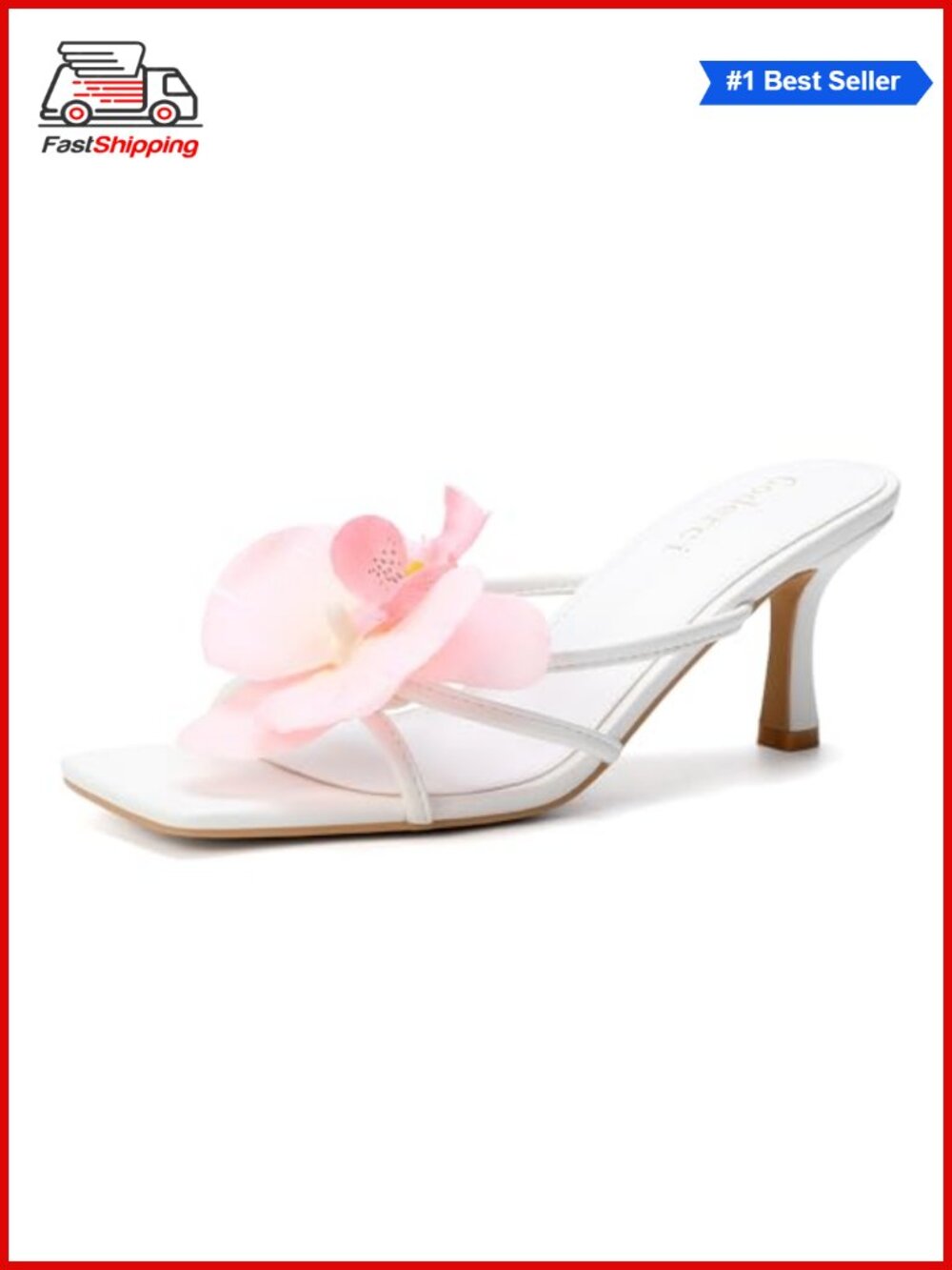 ✨ Kitten Heel Slingback Sandals Square Toe Floral Flower Applique Women's Heels
